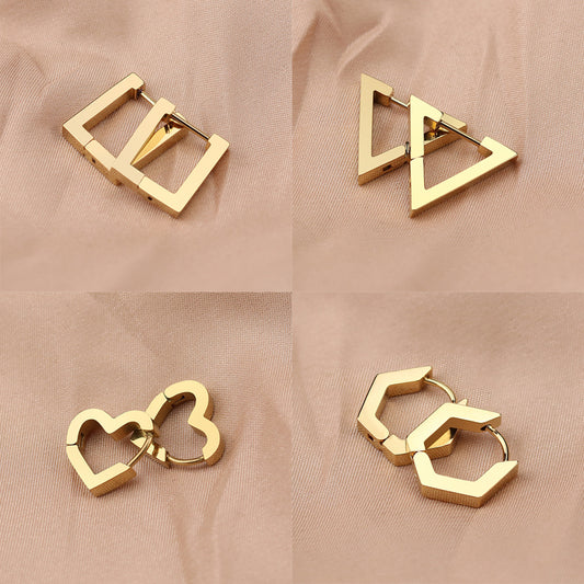 simple style triangle hexagon titanium steel plating drop earrings 1 pair