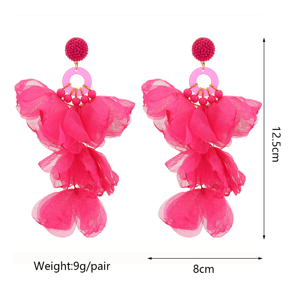 1 pair elegant vacation petal beaded handmade beaded cloth lace drop earrings