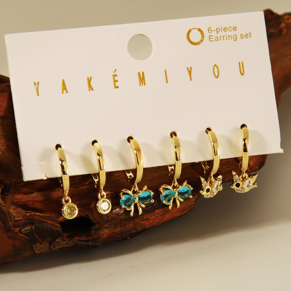 Copper 14K Gold Plated Casual Inlay Heart Shape Butterfly Bow Knot Artificial Pearls Zircon Ear Studs