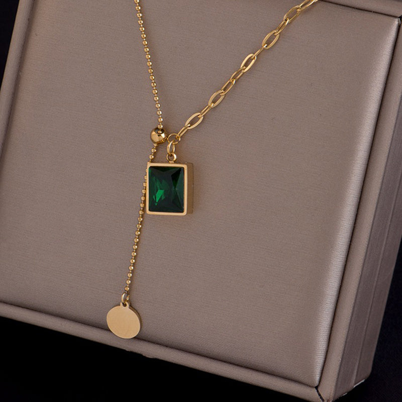 18K Gold Plated Vintage  Square Glass Necklace