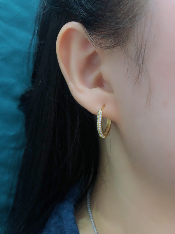 1 pair fashion circle inlay sterling silver zircon earrings