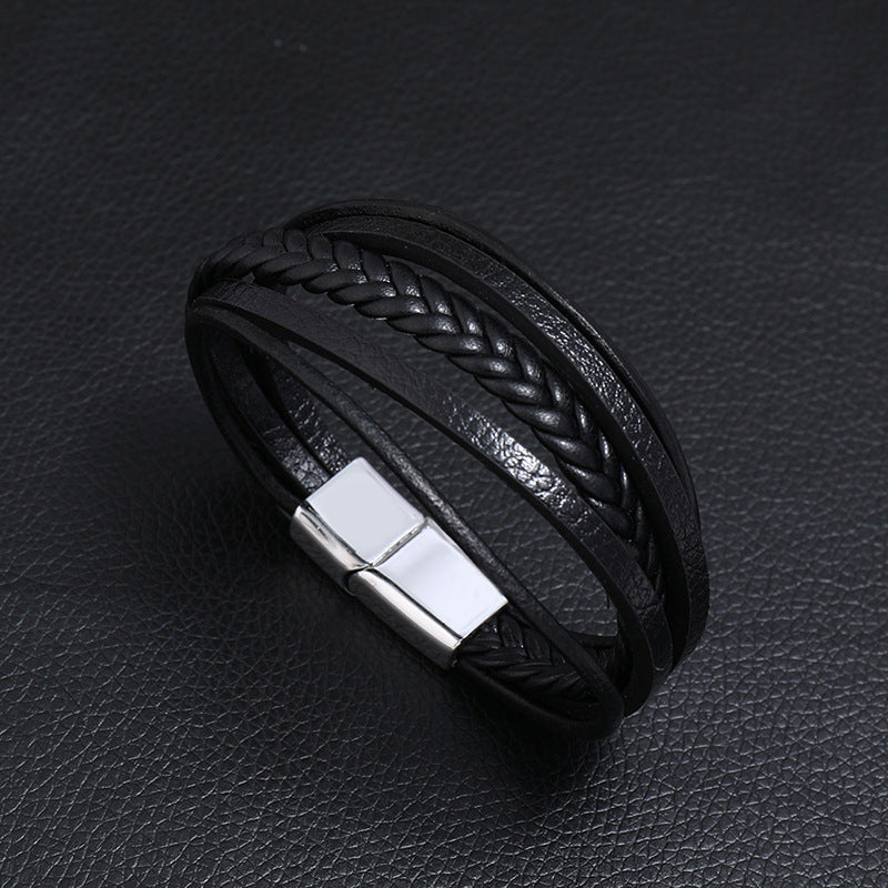 retro multilayer leather  simple magnet buckle  leather bracelet