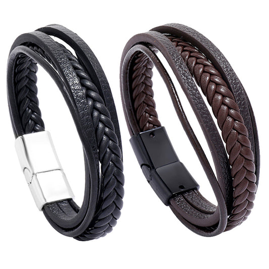 retro multilayer leather  simple magnet buckle  leather bracelet