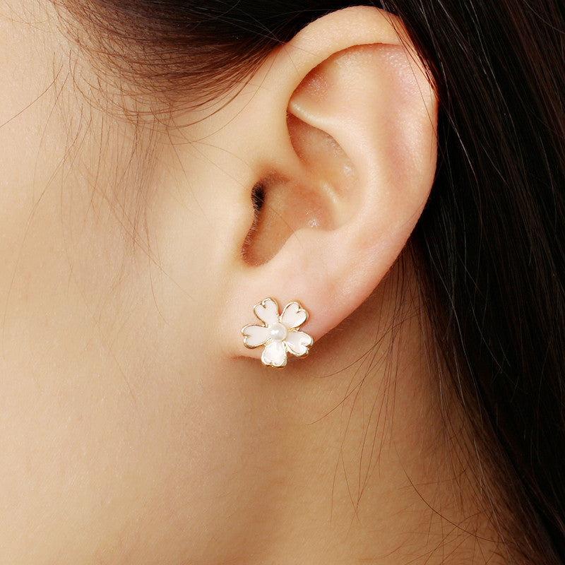 korean oil pink cherry blossom pearl earrings korean shamrock earring