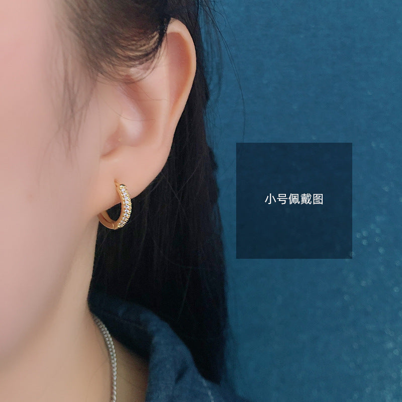 1 pair fashion circle inlay sterling silver zircon earrings