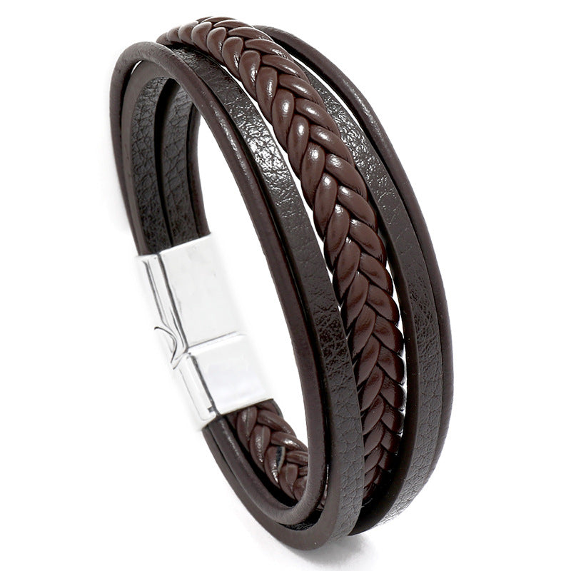 retro multilayer leather  simple magnet buckle  leather bracelet