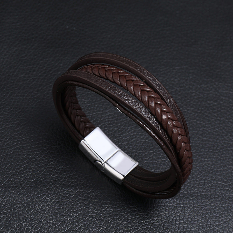 retro multilayer leather  simple magnet buckle  leather bracelet