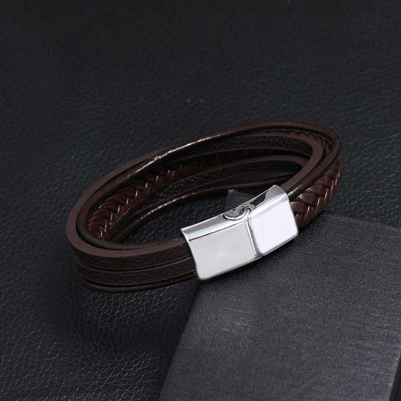 retro multilayer leather  simple magnet buckle  leather bracelet