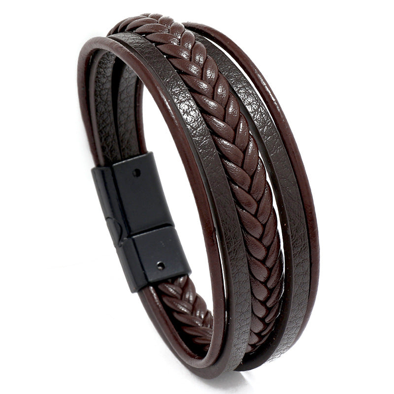 retro multilayer leather  simple magnet buckle  leather bracelet
