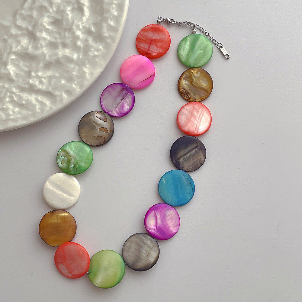 casual vacation round shell women's necklace