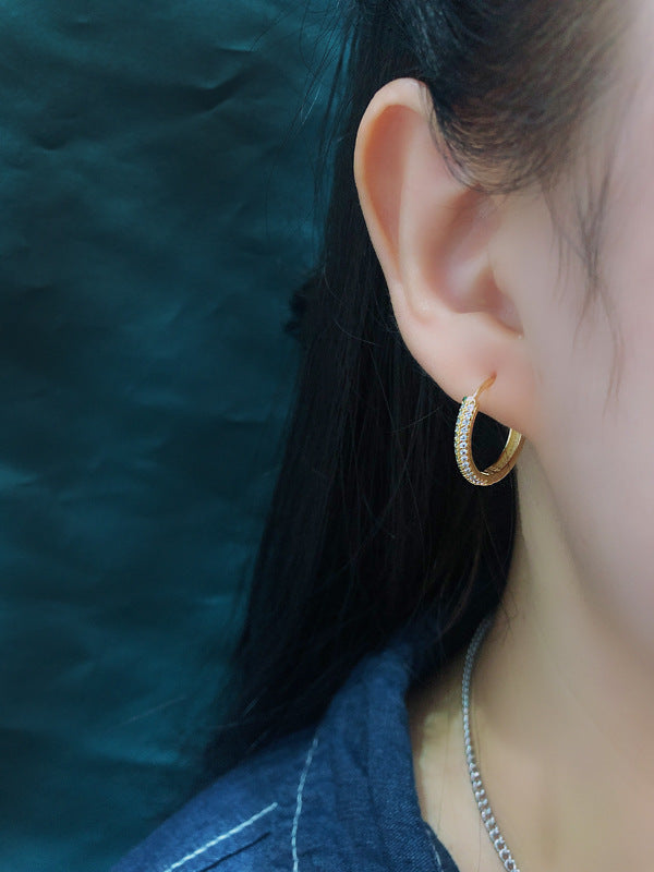 1 pair fashion circle inlay sterling silver zircon earrings