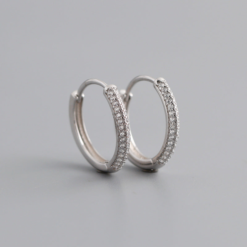 1 pair fashion circle inlay sterling silver zircon earrings