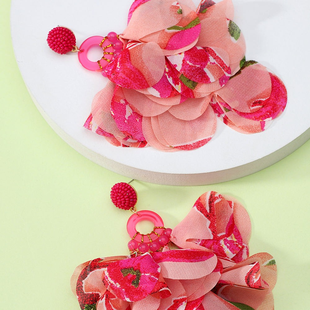 1 pair elegant vacation petal beaded handmade beaded cloth lace drop earrings