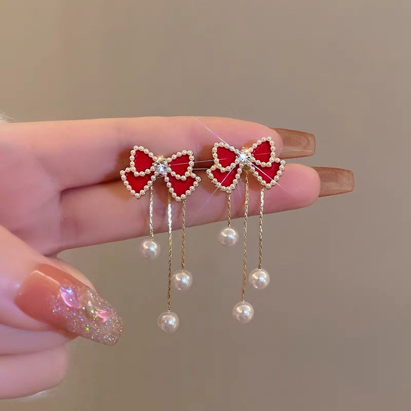 jewelry sweet bow knot alloy artificial pearls inlay drop earrings