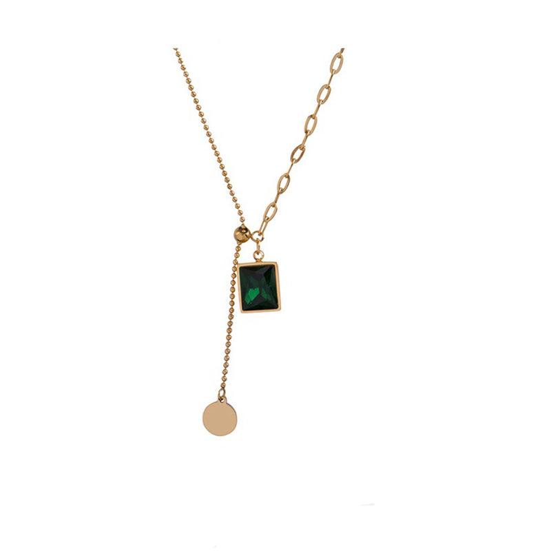 18K Gold Plated Vintage  Square Glass Necklace
