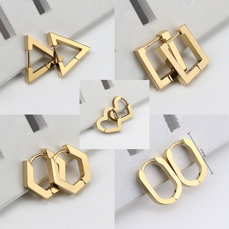 simple style triangle hexagon titanium steel plating drop earrings 1 pair