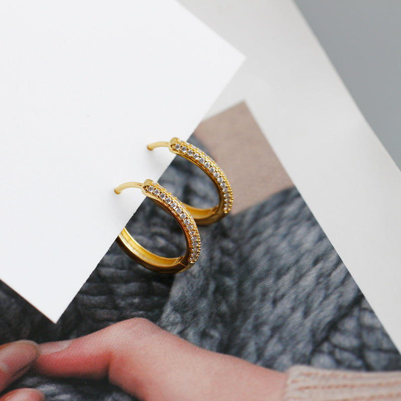 1 pair fashion circle inlay sterling silver zircon earrings