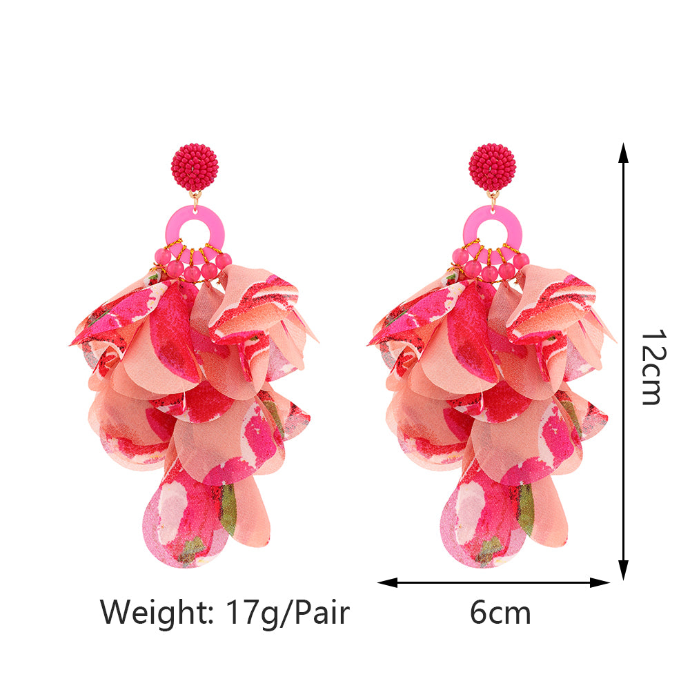 1 pair elegant vacation petal beaded handmade beaded cloth lace drop earrings