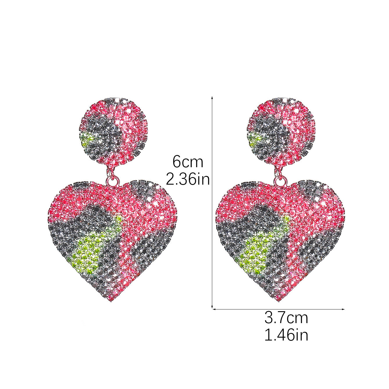 1 pair luxurious shiny heart shape plating inlay alloy rhinestones drop earrings