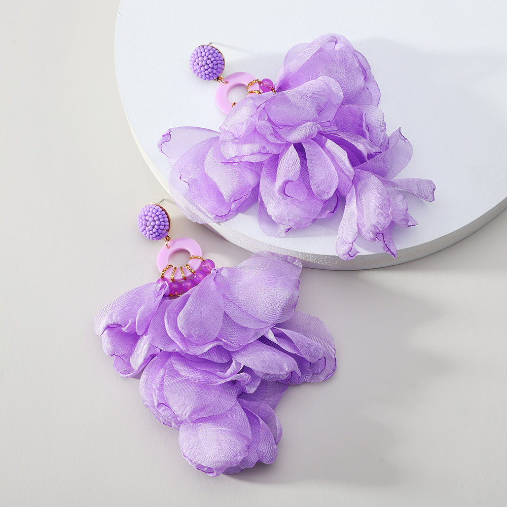 1 pair elegant vacation petal beaded handmade beaded cloth lace drop earrings