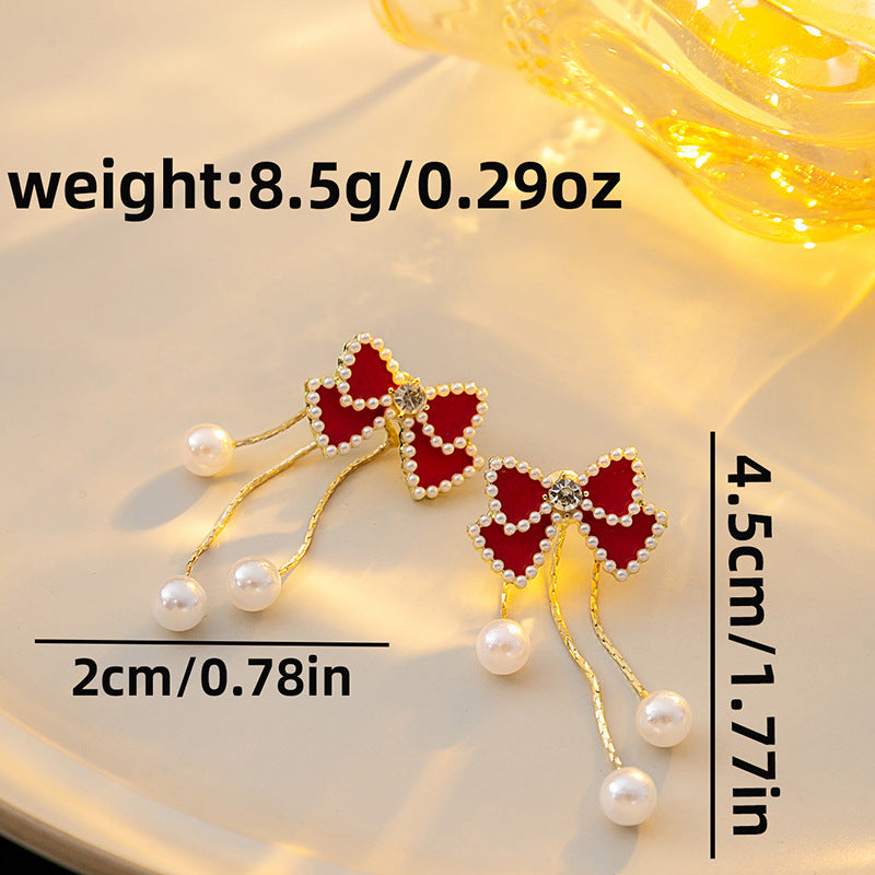 jewelry sweet bow knot alloy artificial pearls inlay drop earrings