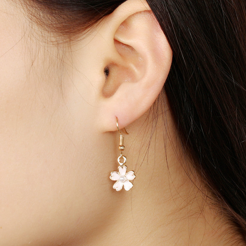 korean oil pink cherry blossom pearl earrings korean shamrock earring