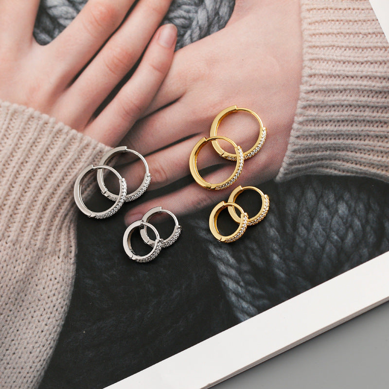 1 pair fashion circle inlay sterling silver zircon earrings