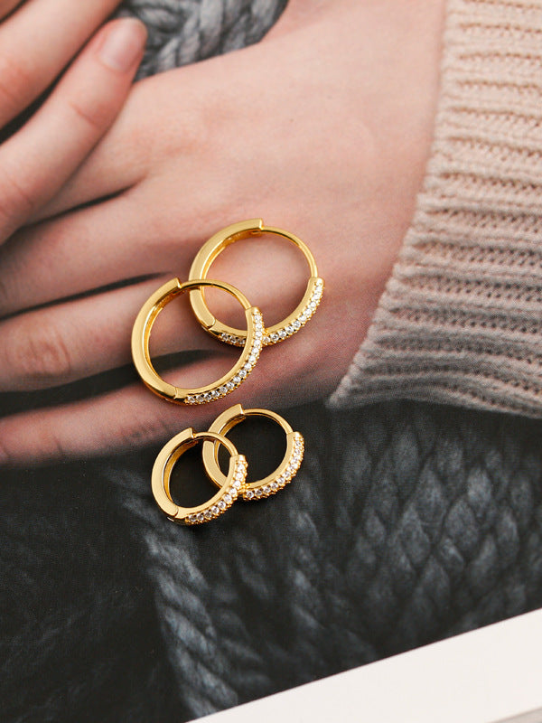 1 pair fashion circle inlay sterling silver zircon earrings