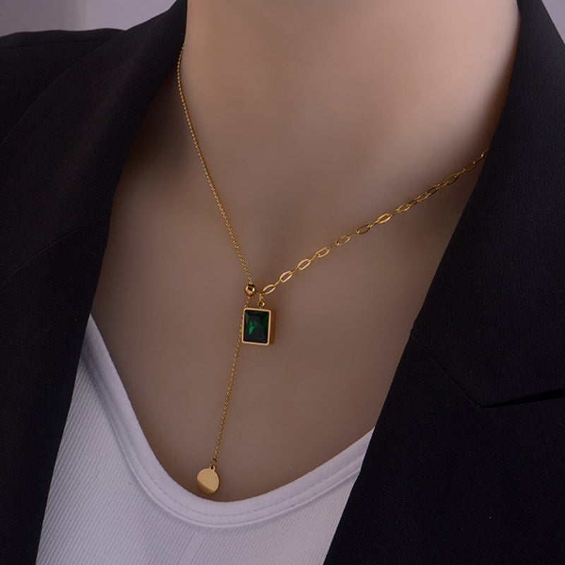 18K Gold Plated Vintage  Square Glass Necklace