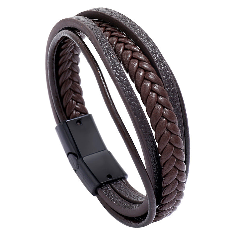retro multilayer leather  simple magnet buckle  leather bracelet