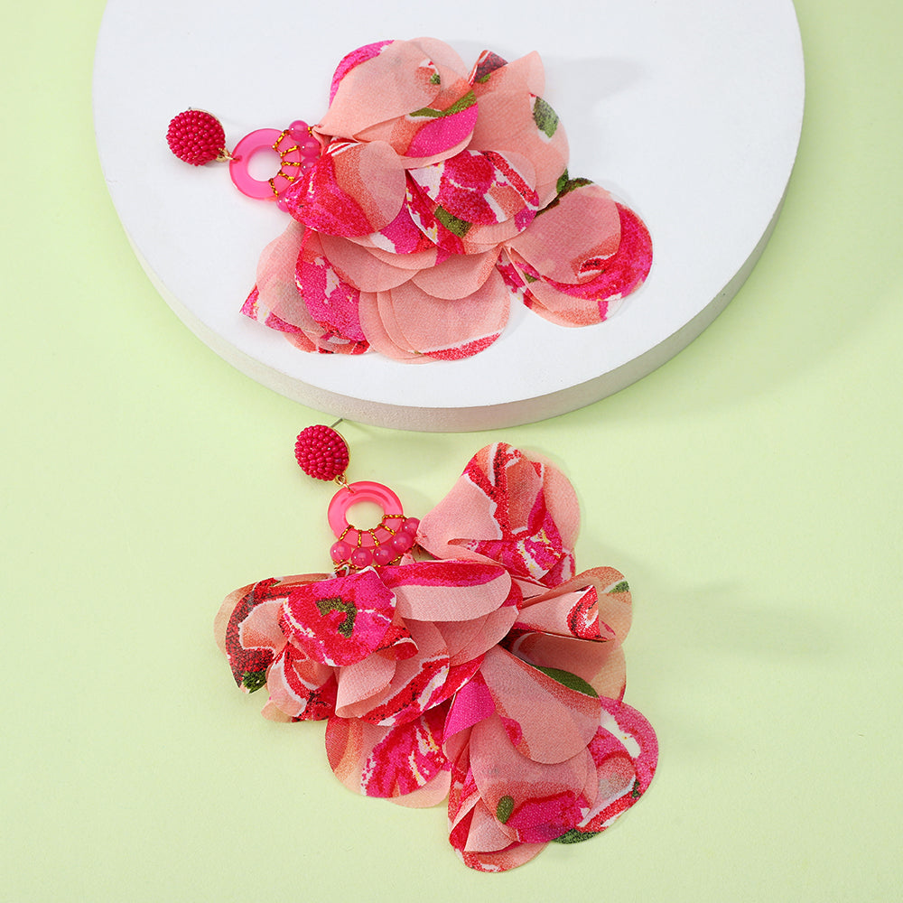 1 pair elegant vacation petal beaded handmade beaded cloth lace drop earrings