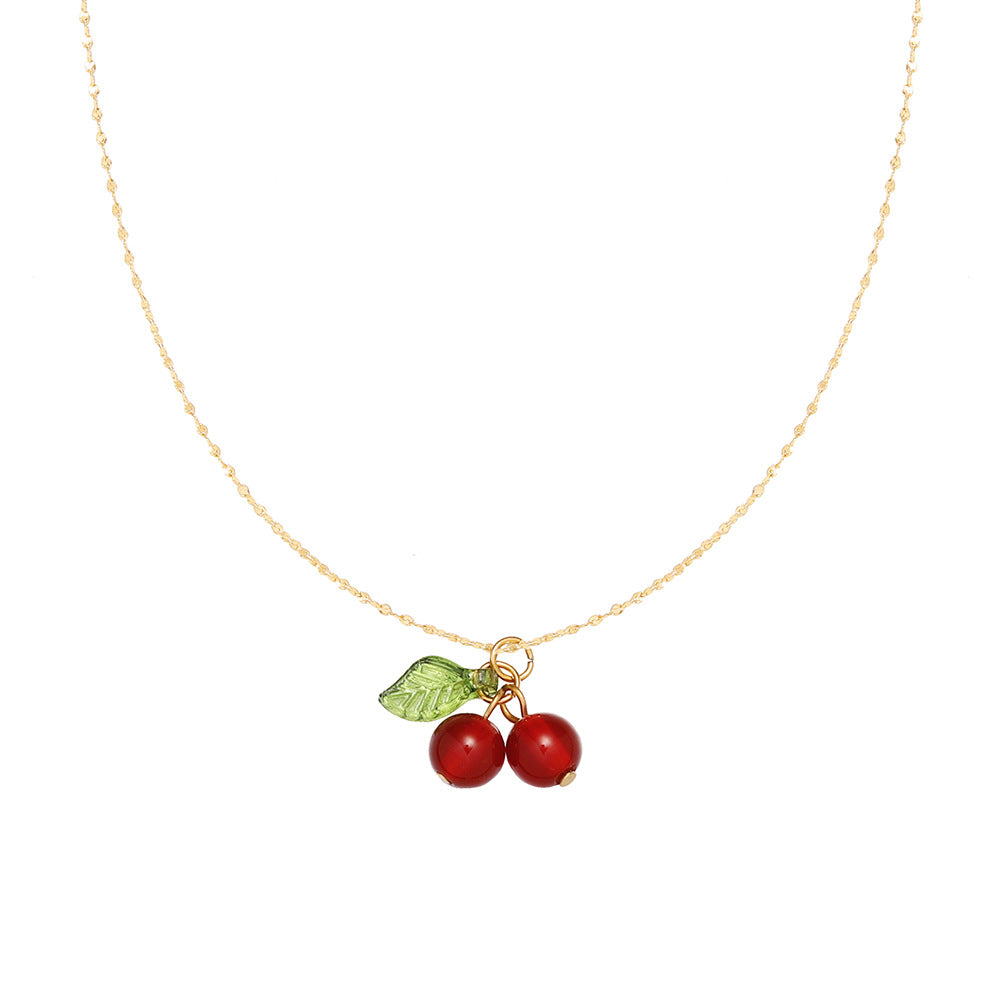 retro cherry titanium steel plating pendant necklace