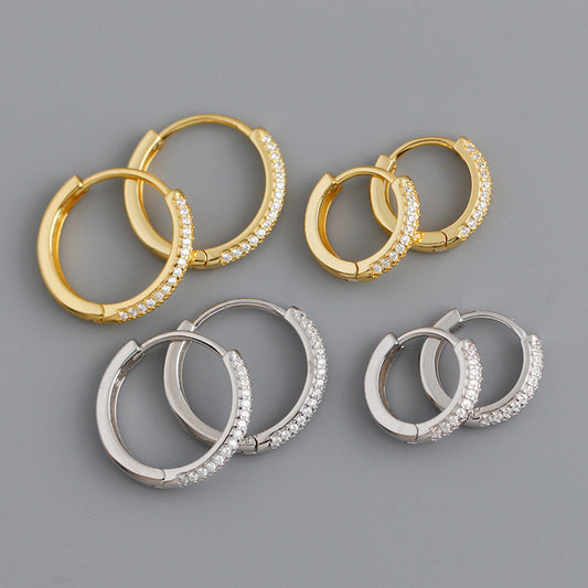 1 pair fashion circle inlay sterling silver zircon earrings