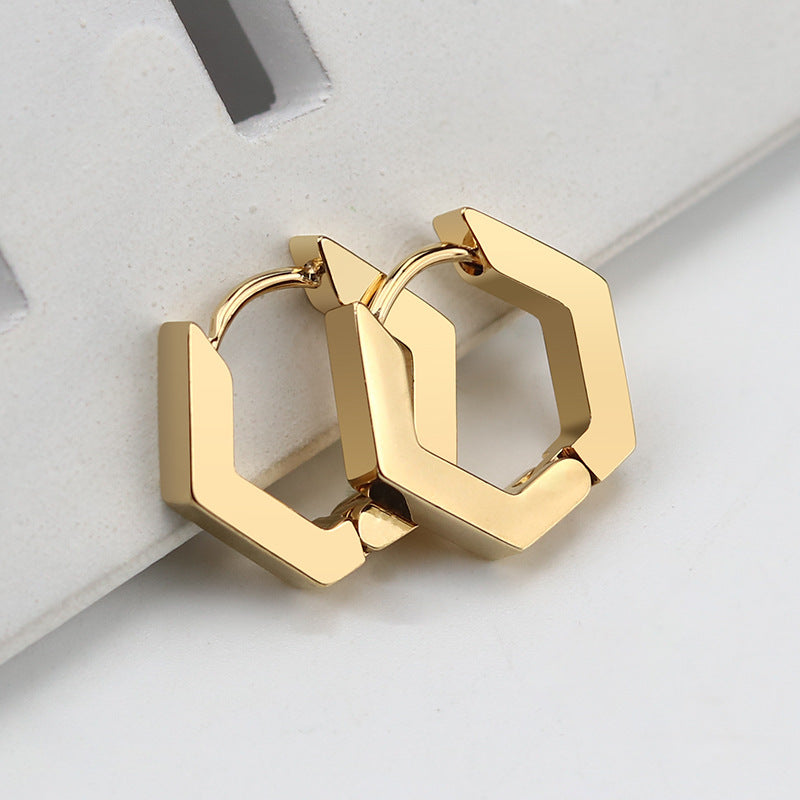 simple style triangle hexagon titanium steel plating drop earrings 1 pair