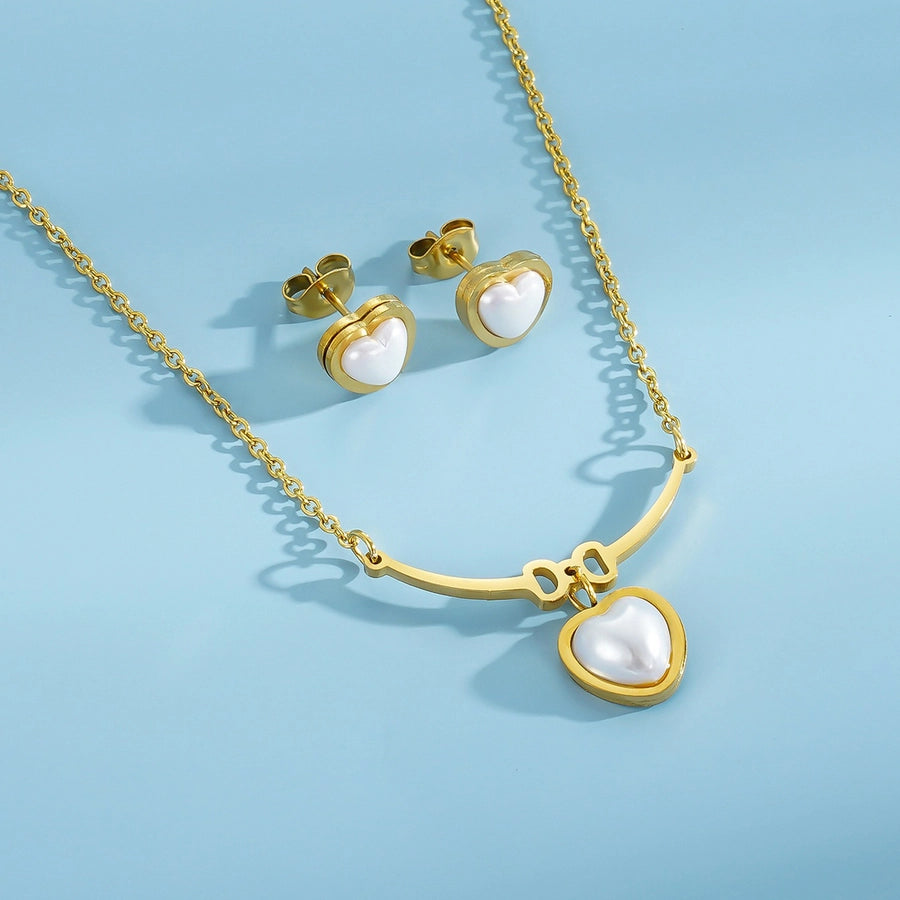 Stainless Steel 18K Gold Plated Elegant Heart Shape Jewelry Set