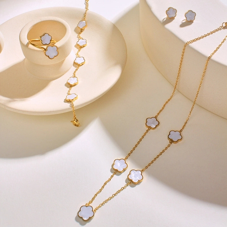 304 Stainless Steel 18K Gold Plated Casual Simple Style Inlay Flower Shell Jewelry Set