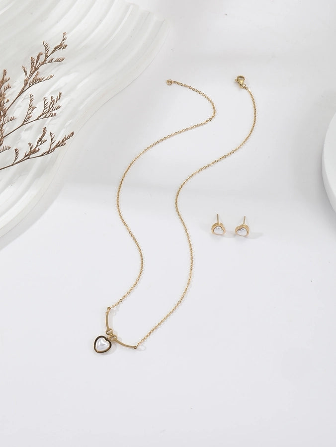 Stainless Steel 18K Gold Plated Elegant Heart Shape Jewelry Set