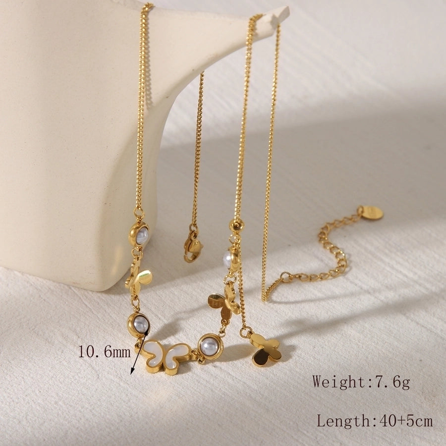 Jewelry Casual Commute Flower Butterfly 304 Stainless Steel Zircon 18K Gold Plated Inlay Pendant Necklace