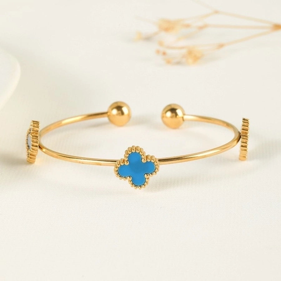 304 Stainless Steel 18K Gold Plated Elegant Glam Inlay Four Leaf Clover Acrylic Shell Jewelry Set