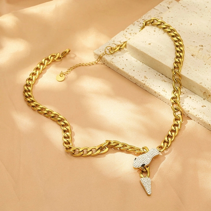 304 Stainless Steel 18K Gold Plated Simple Style Snake Pendant Necklace