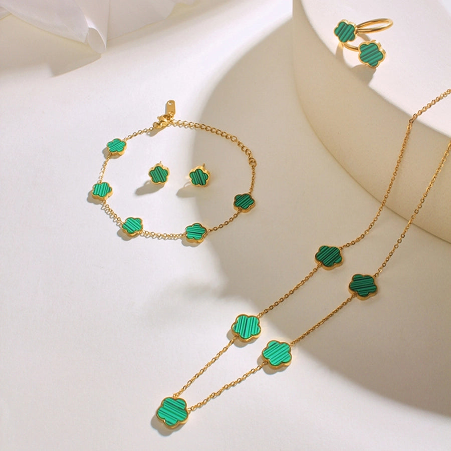 304 Stainless Steel 18K Gold Plated Casual Simple Style Inlay Flower Shell Jewelry Set