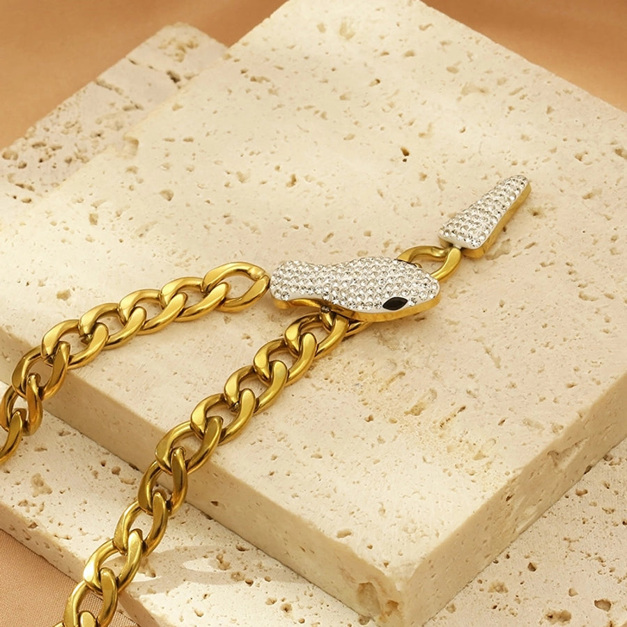 304 Stainless Steel 18K Gold Plated Simple Style Snake Pendant Necklace