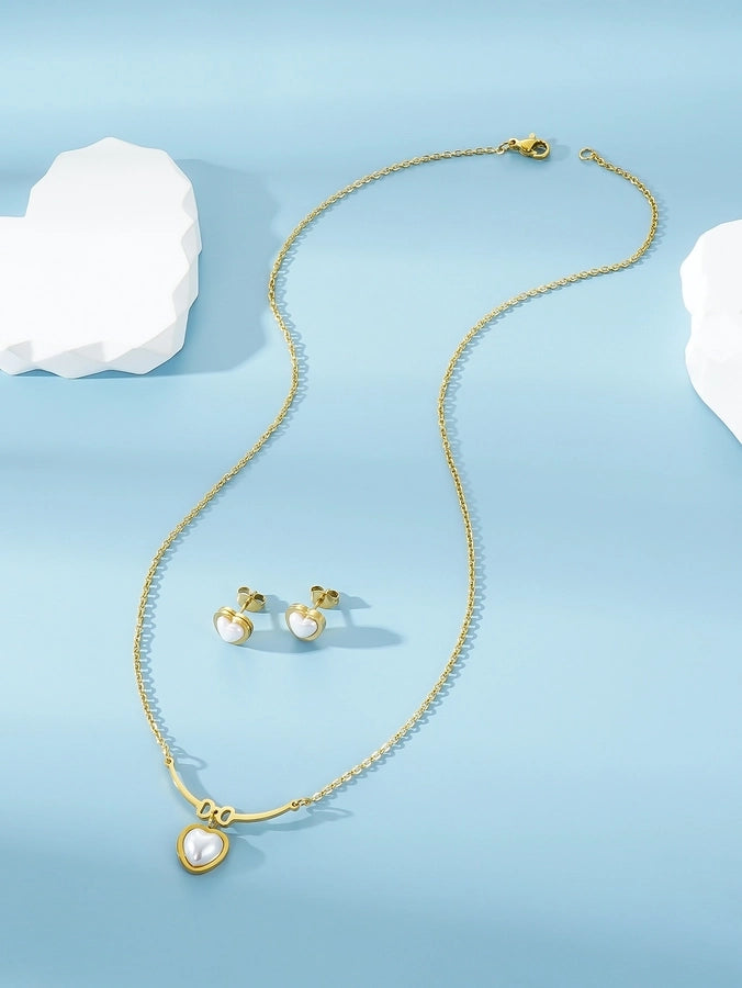 Stainless Steel 18K Gold Plated Elegant Heart Shape Jewelry Set