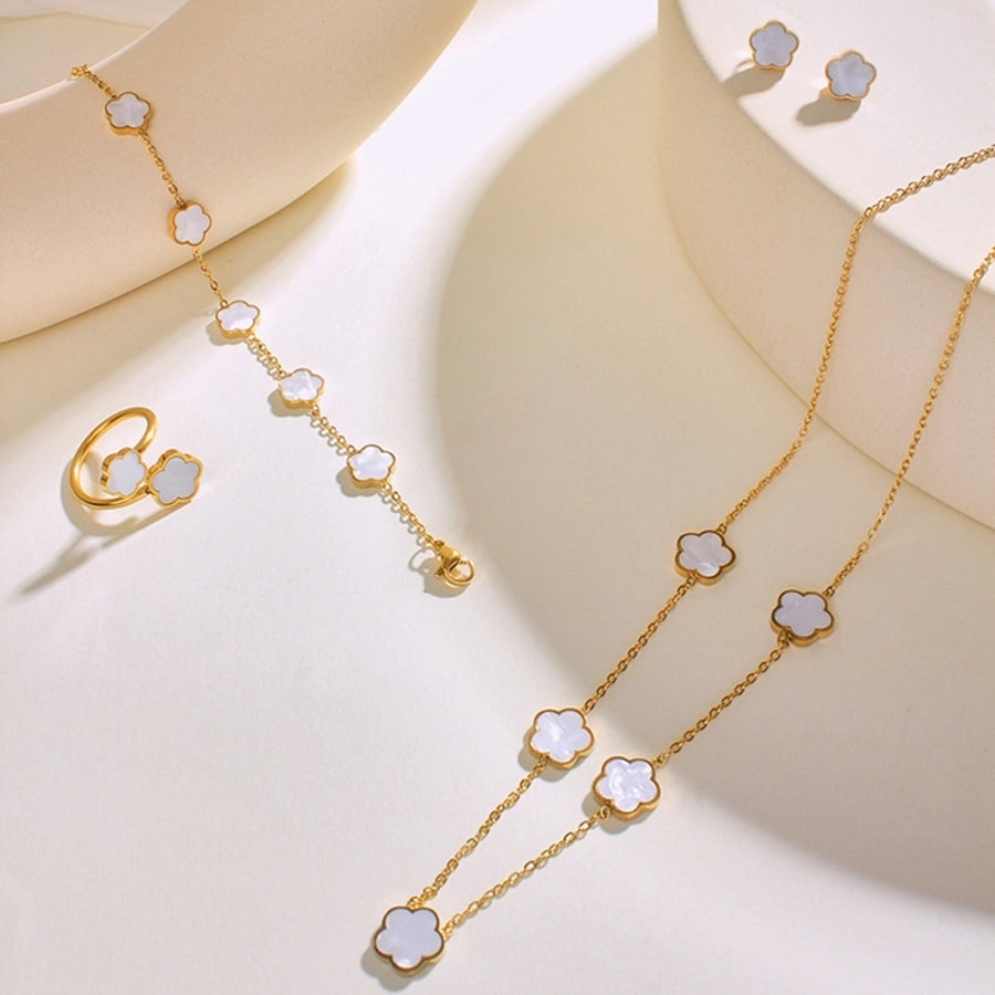 304 Stainless Steel 18K Gold Plated Casual Simple Style Inlay Flower Shell Jewelry Set
