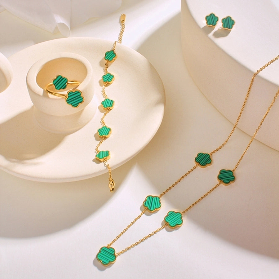 304 Stainless Steel 18K Gold Plated Casual Simple Style Inlay Flower Shell Jewelry Set