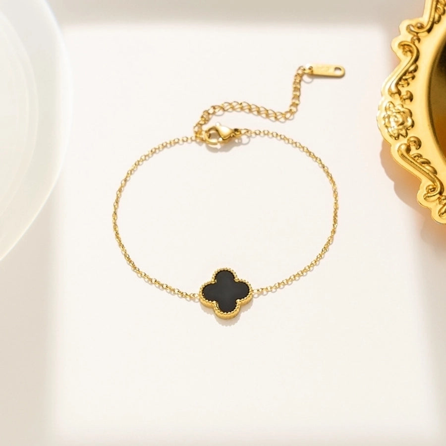 304 Stainless Steel 18K Gold Plated Elegant Glam Luxurious Plating Inlay Four Leaf Clover Acrylic Rings Bracelets Necklace