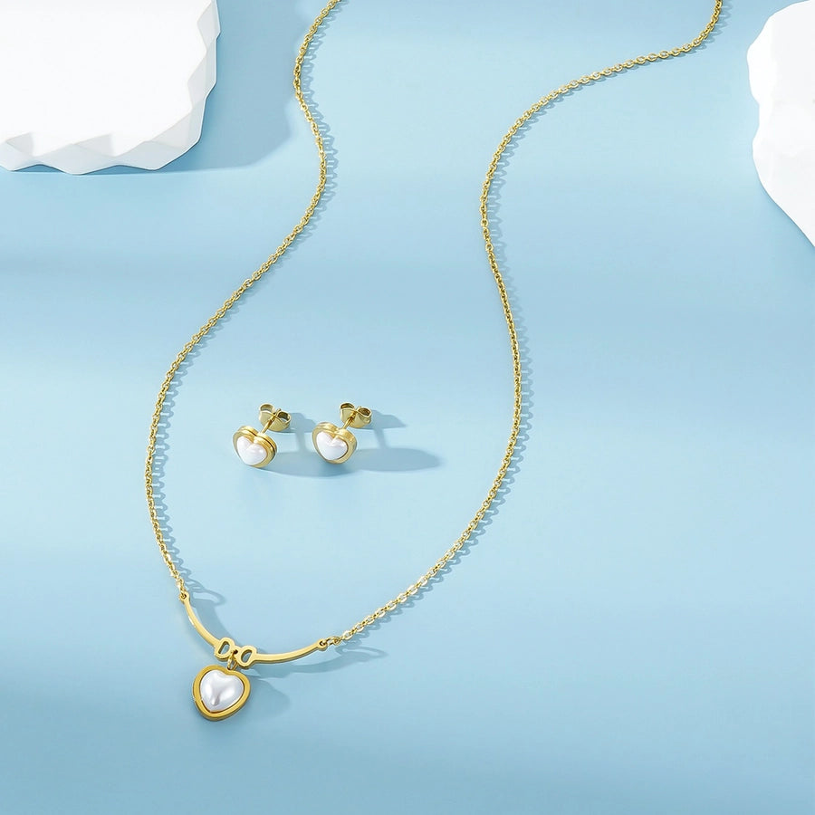 Stainless Steel 18K Gold Plated Elegant Heart Shape Jewelry Set