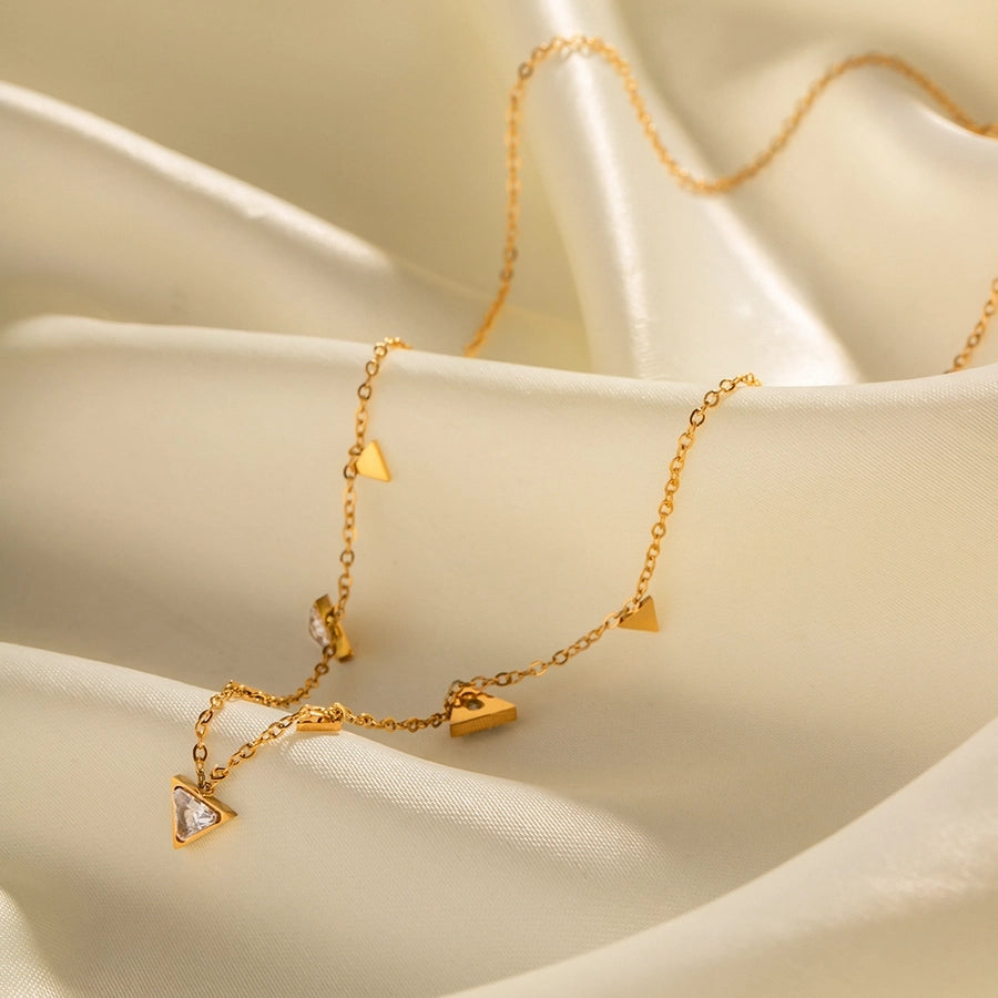 304 Stainless Steel 18K Gold Plated Simple Style Classic Style Plating Inlay Solid Color Zircon Necklace