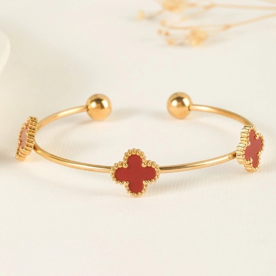 304 Stainless Steel 18K Gold Plated Elegant Glam Inlay Four Leaf Clover Acrylic Shell Jewelry Set