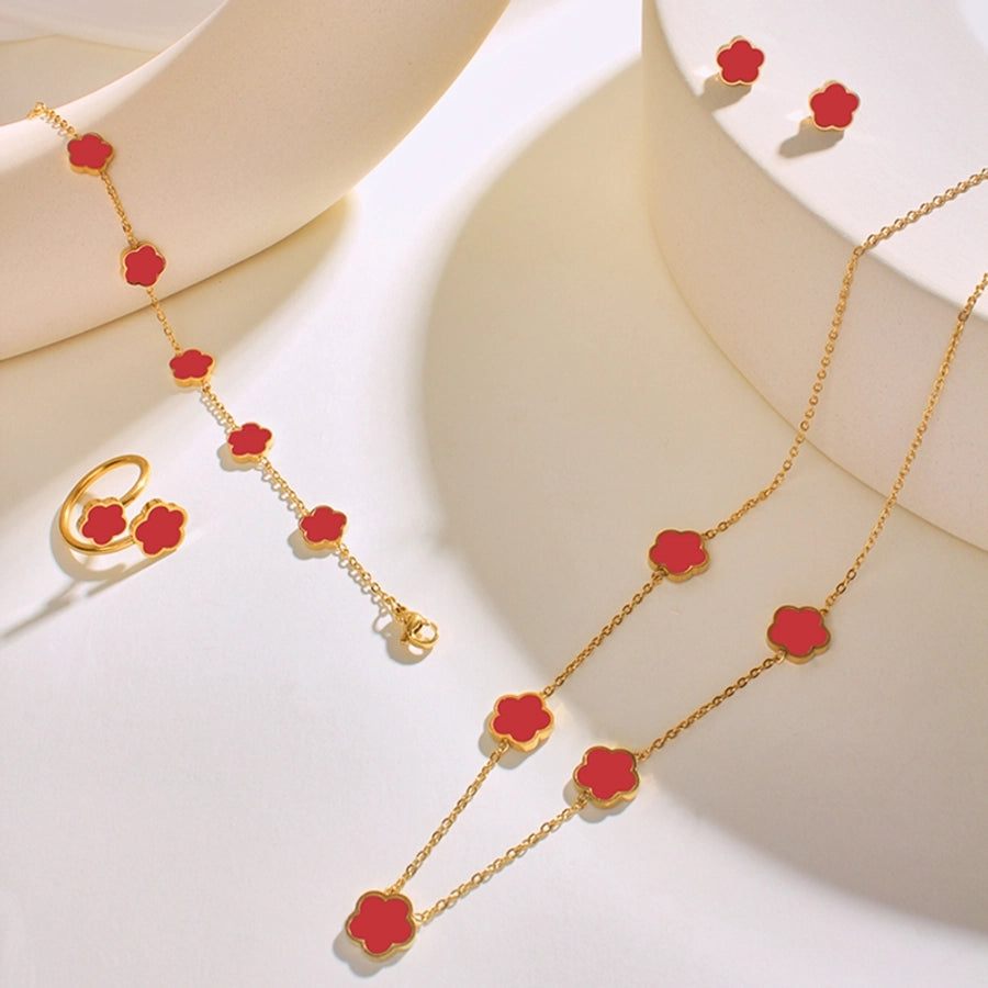 304 Stainless Steel 18K Gold Plated Casual Simple Style Inlay Flower Shell Jewelry Set